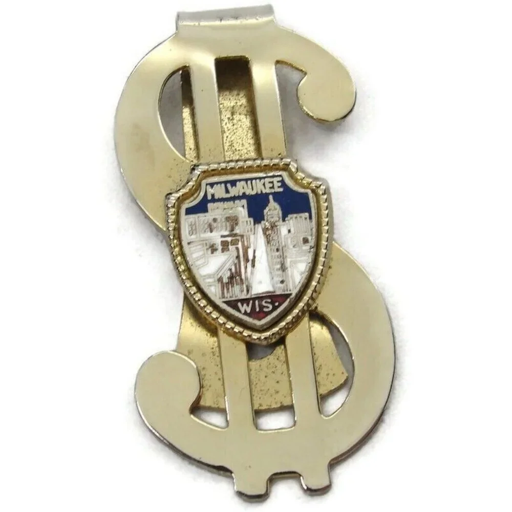 Vintage Dollar Sign Milwaukee Money Clip Men Wallet ID Credit Card Holder